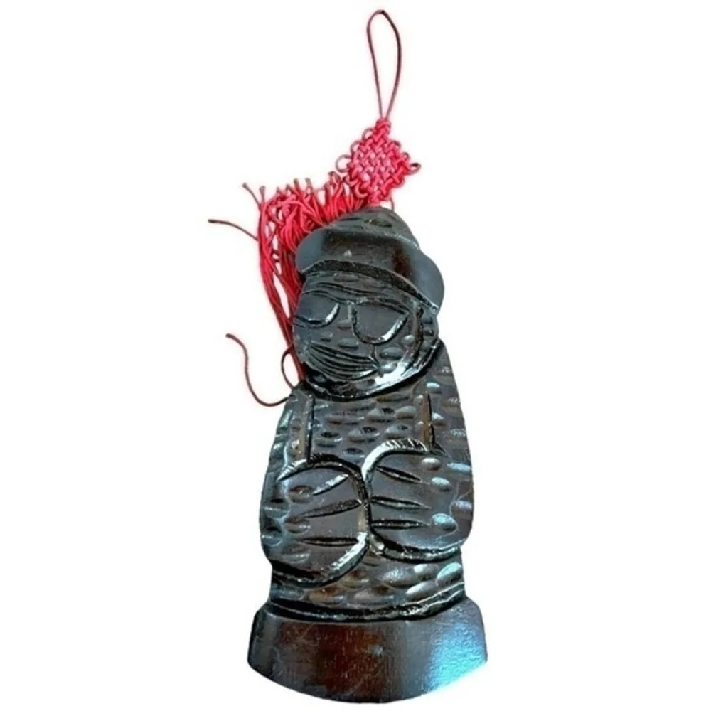Handmade Asian Black Wood Amulet Wall Hanging Figurine Japan Import Vintage 8